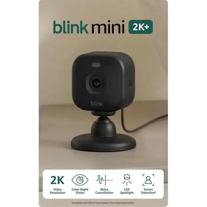 Blink Mini 2K+ (Yeni Model) - 2K Çözünürlük, Renkli Gece Görüşü 3 Kamera - Siyah