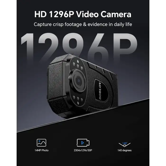 Boblov KJ21 - 1296P Vücut Giyilebilir Kamera - 256GBa Kadar Bellek Genişletme