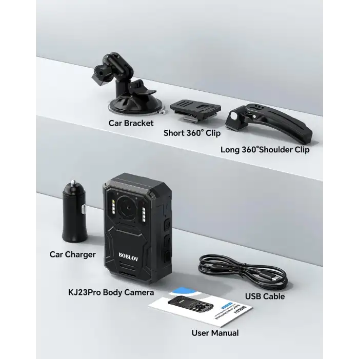 Boblov KJ23Pro 2K Vücut Kamerası, Gece Görüşlü 256GB, 15 Saat Kesintisiz Kayıt