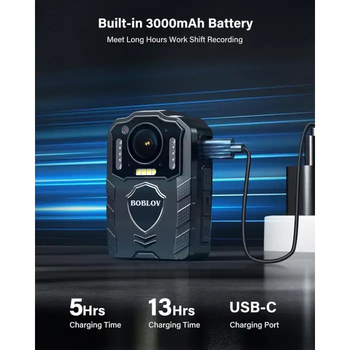 Boblov KJ25 128GB Vücut Kamerası, 10-13 Saat Kayıtlı 3000 mAh, Gece Görüşlü