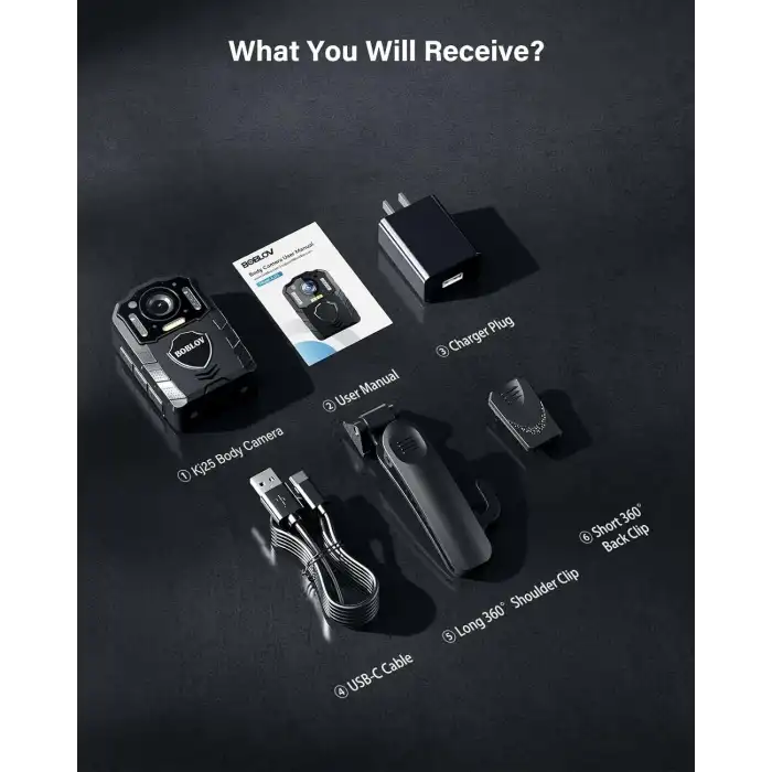 Boblov KJ25 128GB Vücut Kamerası, 10-13 Saat Kayıtlı 3000 mAh, Gece Görüşlü