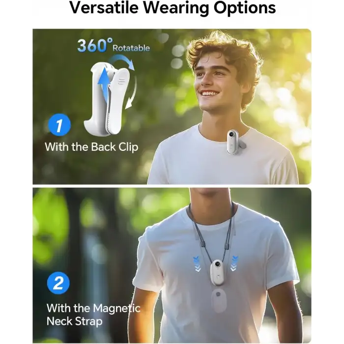 Boblov W4 2K Mini Vücut Kamerası, 360° Dönebilen Klipsli 128 GB Kamera - Beyaz