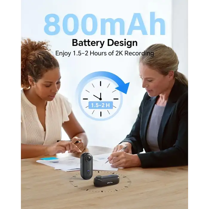 Boblov W4 2K Mini Vücut Kamerası, 360° Dönebilen Klipsli 128 GB Kamera - Siyah