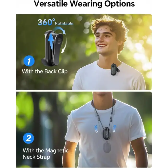 Boblov W4 2K Mini Vücut Kamerası, 360° Dönebilen Klipsli 128 GB Kamera - Siyah