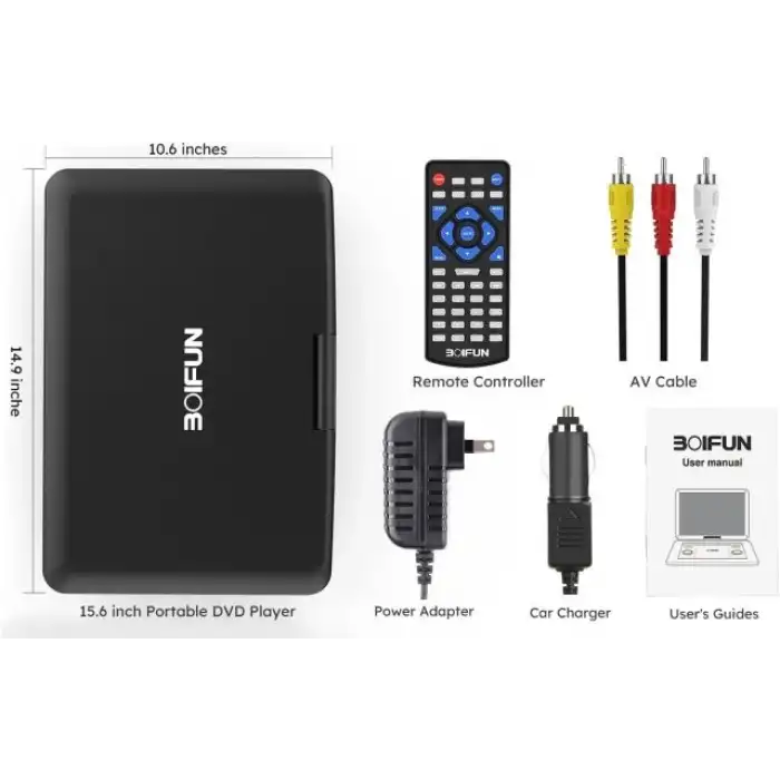BOIFUN Taşınabilir DVD Oynatıcı 15.6 Geniş HD Ekran