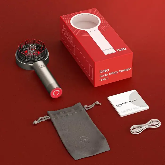 Breo Scalp3 Shiatsu Masaj Fırçası - Derin Saç Derisi Masajı Su Geçirmez - Gümüş