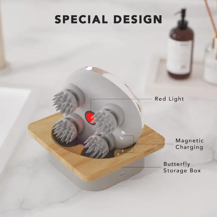 Breo Taşınabilir Mini Saç Derisi Masaj Aleti - IPX7 Su Geçirmez - Gümüş