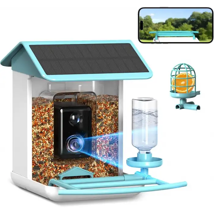 BROAIMX Güneş Enerjili Kameralı Kuş Yemliği Ücretsiz Yapay Zeka - Açık Mavisi