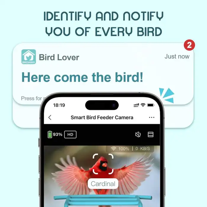 BROAIMX Güneş Enerjili Kameralı Kuş Yemliği Ücretsiz Yapay Zeka - Açık Mavisi