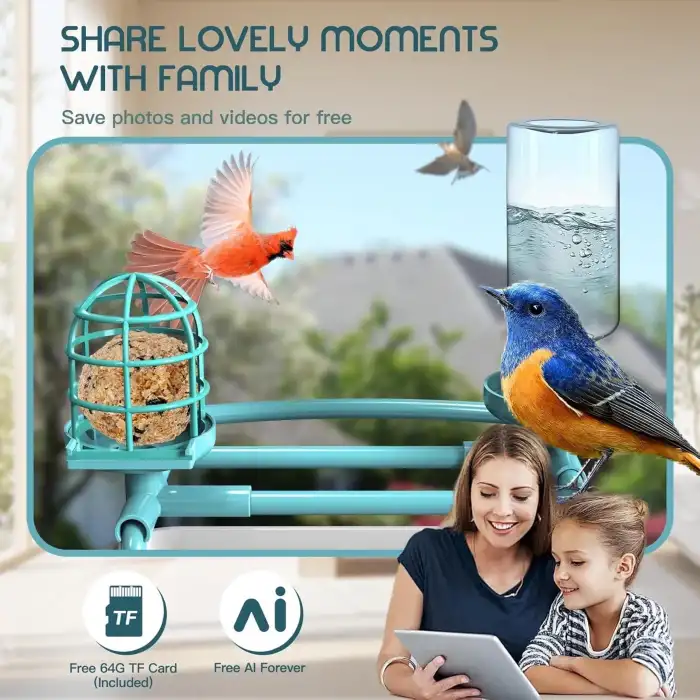 BROAIMX Güneş Enerjili Kameralı Kuş Yemliği Ücretsiz Yapay Zeka - Açık Mavisi