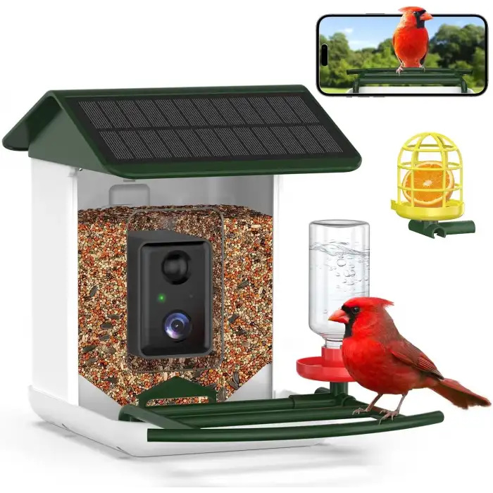 BROAIMX Güneş Enerjili Kameralı Kuş Yemliği Ücretsiz Yapay Zeka - Koyu Yeşil