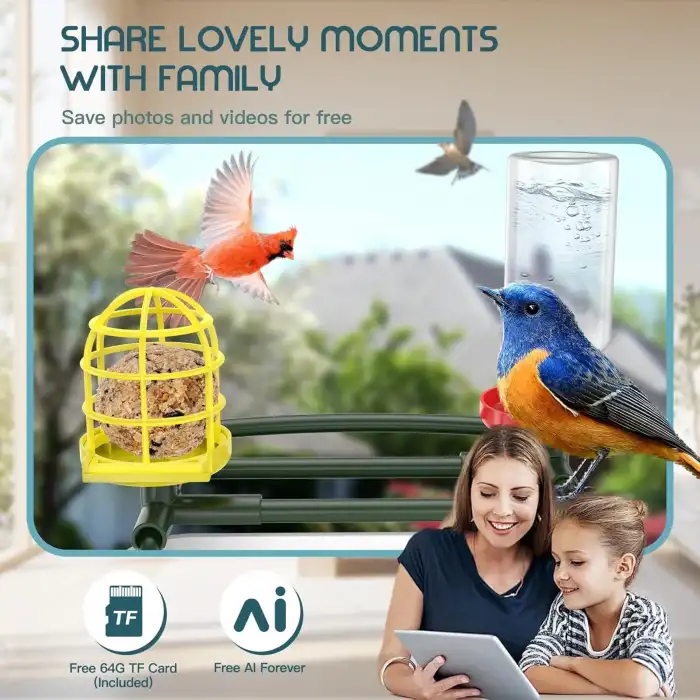 BROAIMX Güneş Enerjili Kameralı Kuş Yemliği Ücretsiz Yapay Zeka - Koyu Yeşil