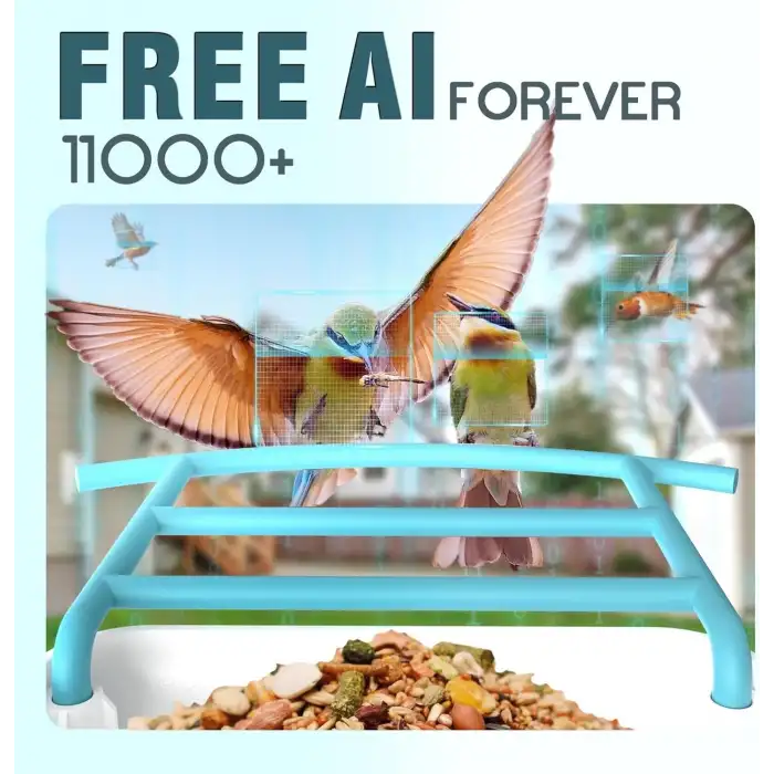 BROAIMX Güneş Enerjili Kameralı Kuş Yemliği Ücretsiz Yapay Zeka - Mavi