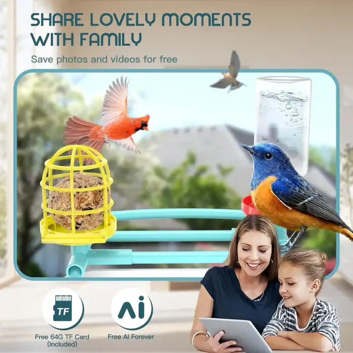 BROAIMX Güneş Enerjili Kameralı Kuş Yemliği Ücretsiz Yapay Zeka - Mavi