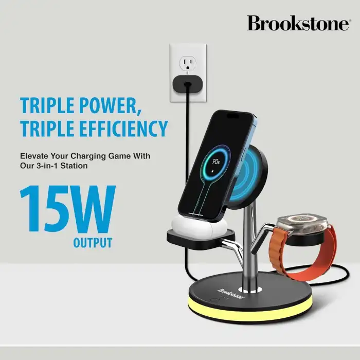 Brookstone 3ü 1 Arada Kablosuz Hızlı Şarj İstasyonu - Manyetik Şarj Standı