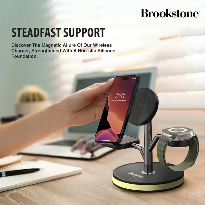 Brookstone 3ü 1 Arada Kablosuz Hızlı Şarj İstasyonu - Manyetik Şarj Standı