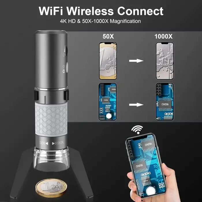 Bysameyee 4K HD Wi-Fi Kablosuz Dijital Mikroskop Kamera 3840x2160P
