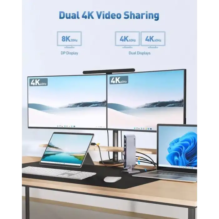 Cable Matters 14 in 1 Çift 4K 60Hz USB C KVM Anahtar Bağlantı İstasyonu