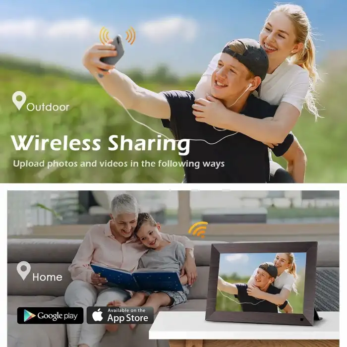 Canupdog 10.1 WiFi Dijital Resim Çerçevesi, IPS Dokunmatik Ekran, Kahverengi