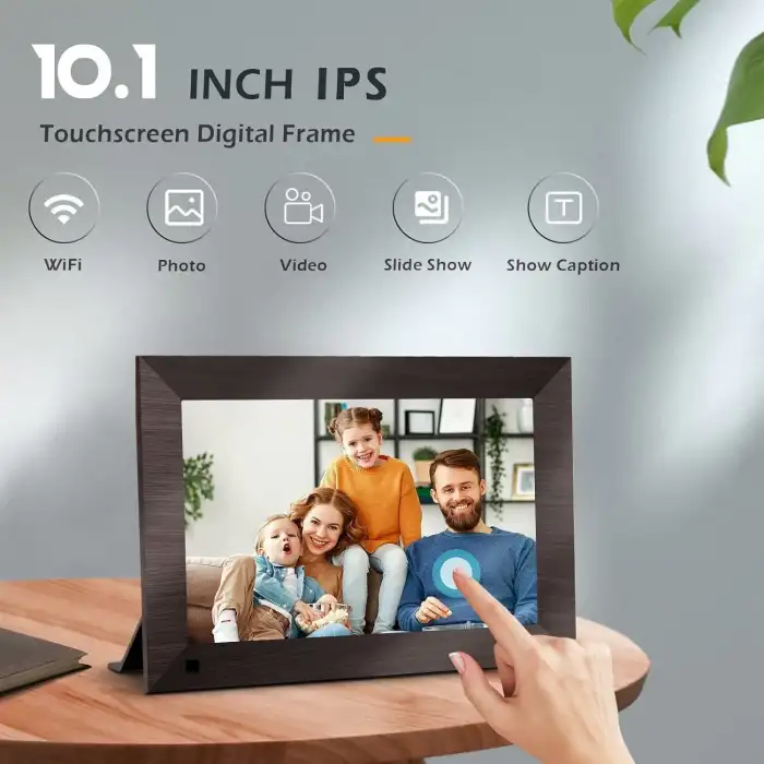 Canupdog 10.1 WiFi Dijital Resim Çerçevesi, IPS Dokunmatik Ekran, Kahverengi