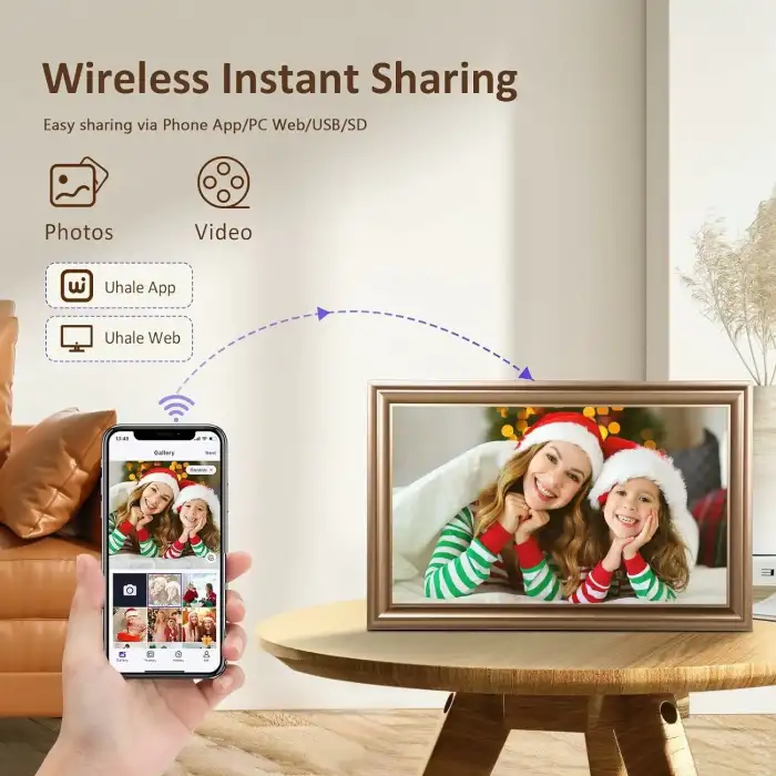 Canupdog WiFi Dijital Resim Çerçevesi 16 Inc 1920x1080 IPS Dokunmatik - Gold