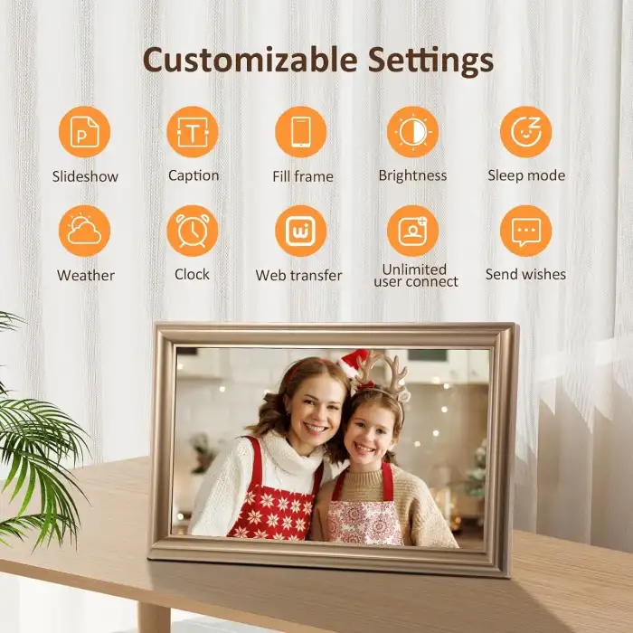 Canupdog WiFi Dijital Resim Çerçevesi 16 Inc 1920x1080 IPS Dokunmatik - Gold