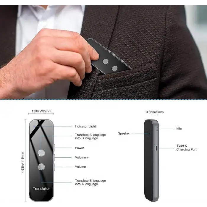 Chunmu Gerçek Zamanlı İki Yönlü - 137 Dil Tercüman Cihazı - Gri