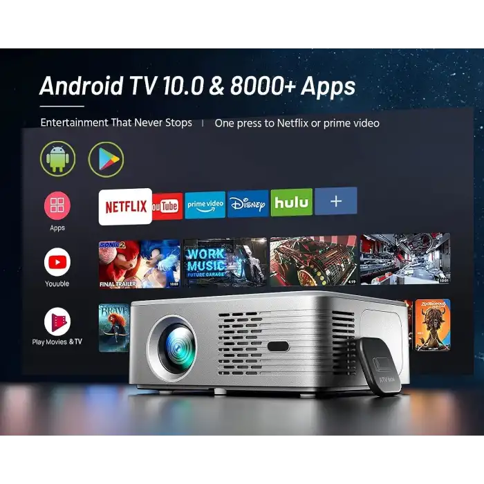 CIBEST Ev Filmi FHD Projektörü - 4K Destekli Android TV, 5G WiFi-Bluetooth