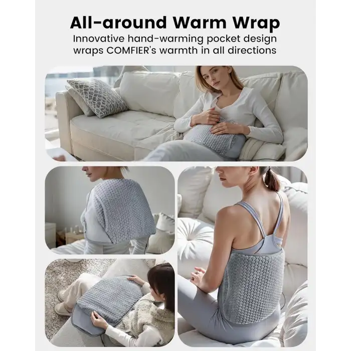 COMFIER Sırt Ağrısı Giderici Isıtma Pedi, El Isıtıcı Cepli Isıtmalı Bel Masaj - Gri