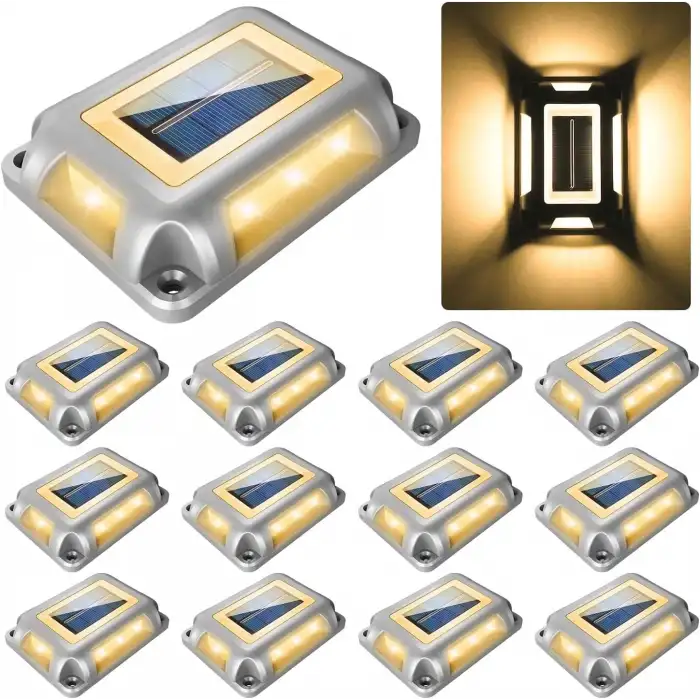 Crepow Güneş Enerjili Güverte Işıkları, Garaj Yolu İskele Işıkları 12 Adet - Sıcak Beyaz