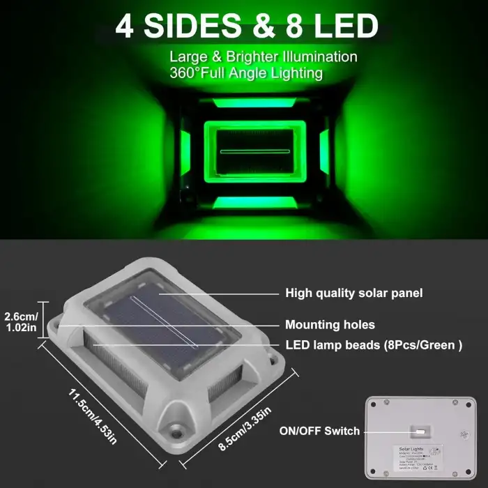 Crepow Güneş Enerjili Güverte Işıkları, Garaj Yolu İskele Işıkları 8 Adet - Yeşil