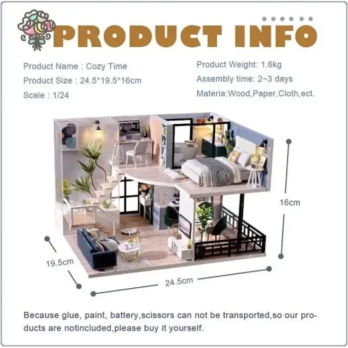CUTEBEE DIY Ahşap Dollhouse ve Minyatür Mobilya