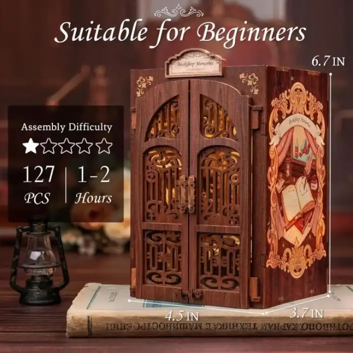 CUTEBEE DIY Ahşap Minyatür Ev Seti Kitaplık