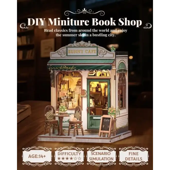 CUTEBEE DIY Ahşap Minyatür Ev Seti Kitaplık