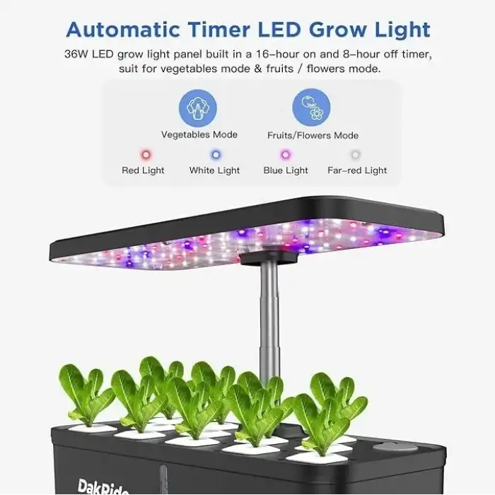 DakRide Hidroponik Yetiştirme Sistemi 12 Bakla, 36W Tam Spektrum LED Yetiştirme Işığı