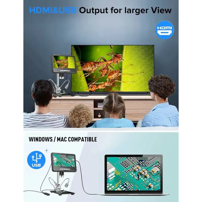 Dcorn 7 Inc 24MP LCD Dijital HDMI Mikroskop 2K -1200X