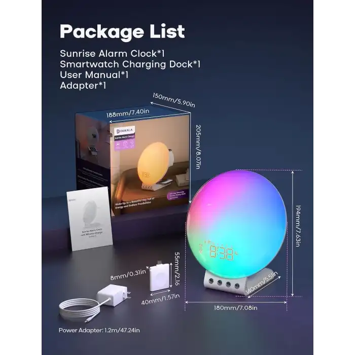 Dekala Akıllı Güneş Doğumu Çalar Saati Kablosuz Şarjlı