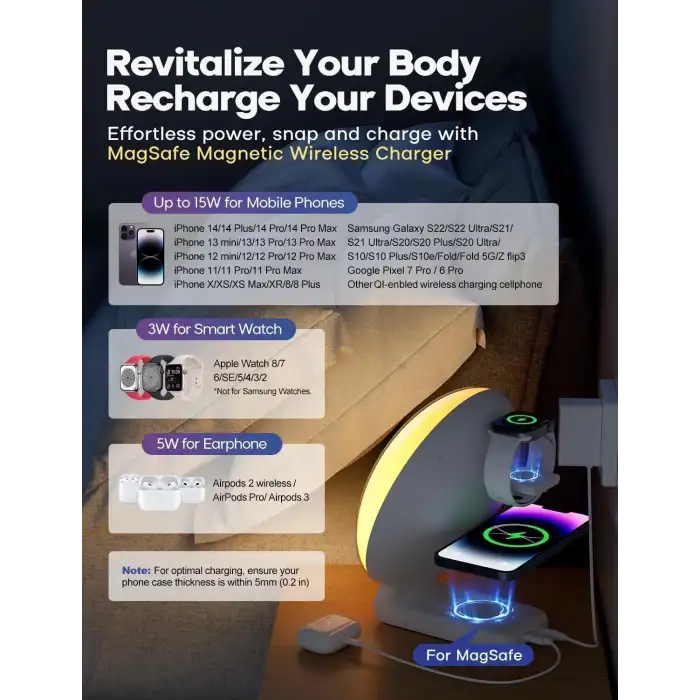 Dekala Akıllı Güneş Doğumu Çalar Saati Kablosuz Şarjlı