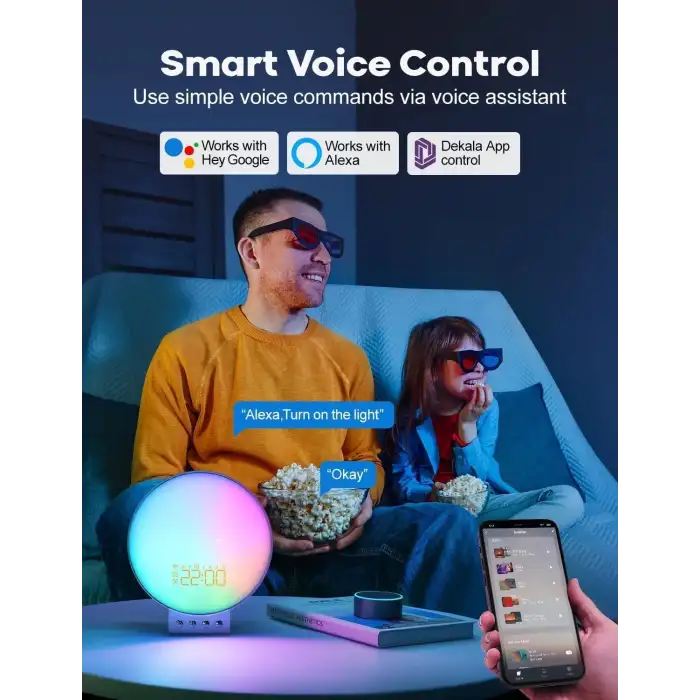 Dekala Akıllı Güneş Doğumu Çalar Saati Kablosuz Şarjlı