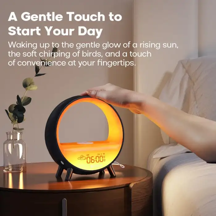 Dekala Arches Çalar Saat Gün Doğumu Kablosuz Şarjlı Uyku Sesi Makinesi Siyah