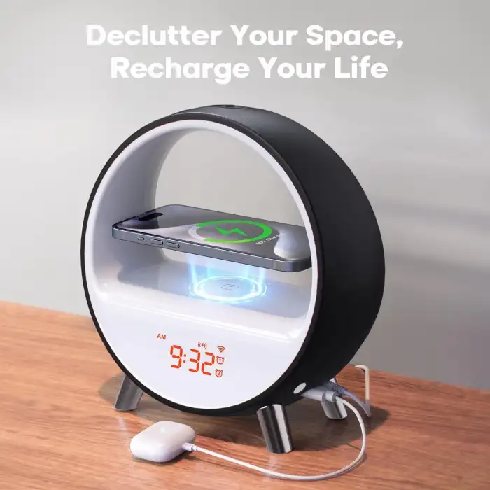 Dekala Arches Çalar Saat Gün Doğumu Kablosuz Şarjlı Uyku Sesi Makinesi Siyah