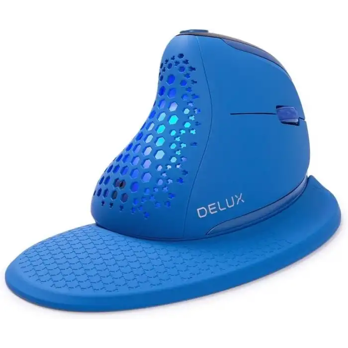 DeLUX Seeker Kablosuz Ergonomik Dikey Mouse, OLED Ekran - M618SXD-Mavi