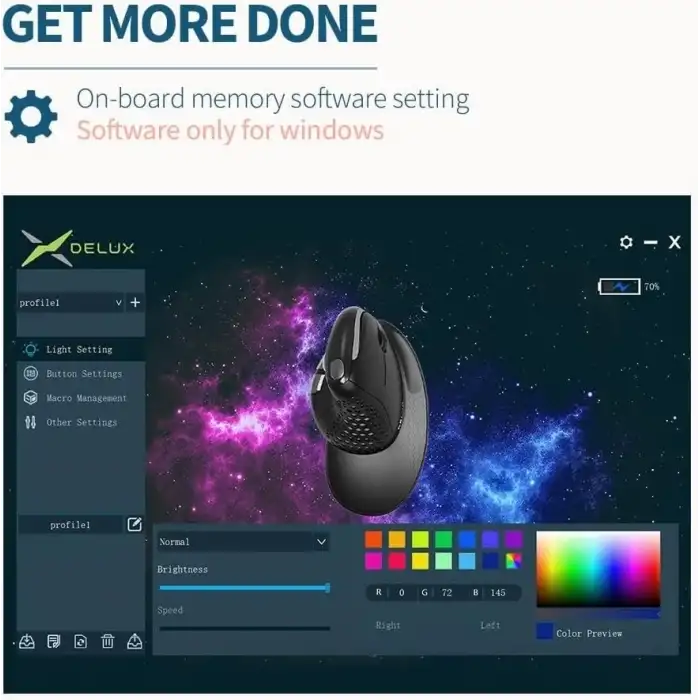 DeLUX Seeker Kablosuz Ergonomik Dikey Mouse, OLED Ekran - M618SXD-Mavi