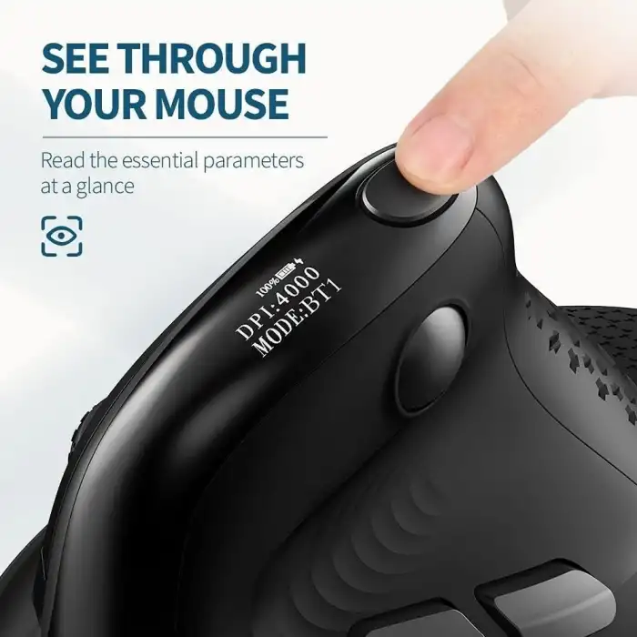 DeLUX Seeker Kablosuz Ergonomik Dikey Mouse, OLED Ekran - M618XSD-Siyah