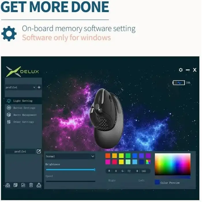 DeLUX Seeker Kablosuz Ergonomik Dikey Mouse, OLED Ekran - M618XSD-Yeşil
