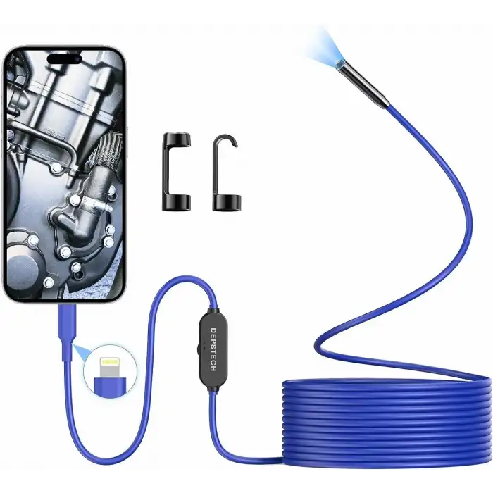 DEPSTECH Işıklı Endoskop Kamerası - 5m Kablo 7mm İnce Prob - Mavi