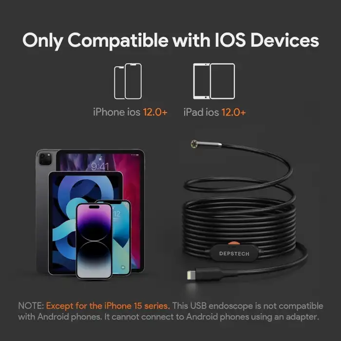 DEPSTECH Işıklı Endoskop Kamerası - 5m Kablo 7mm İnce Prob - Siyah