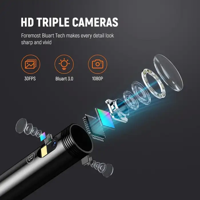 DEPSTECH Üç Lensli Boroskop 5 Inc IPS Ekran 1080P HD - 5m Kablo