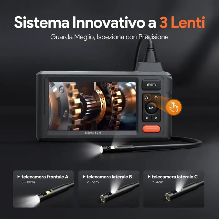 DEPSTECH Üç Lensli, Işıklı 1080P Endoskop 5 Inc IPS Ekran - 7.9mm - 15m Kablo