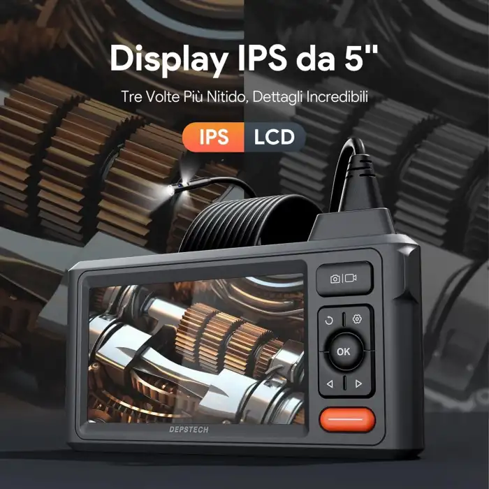 DEPSTECH Üç Lensli, Işıklı 1080P Endoskop 5 Inc IPS Ekran - 7.9mm - 15m Kablo